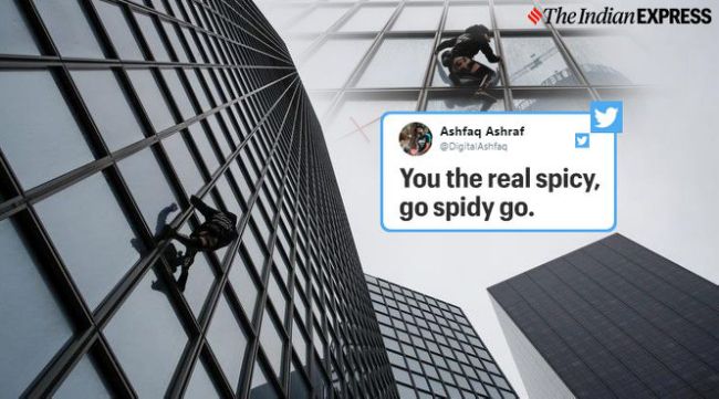 French Spiderman scales Paris skycraper la Defense Alain Robert